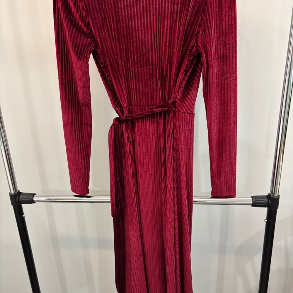 Baltic Born Red Ribbed Velvet wrap dress | size small - Picture 3 of 5